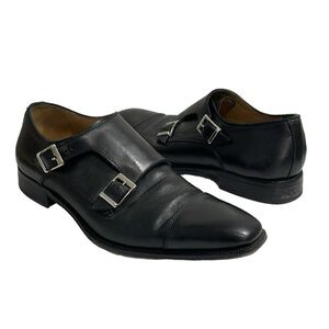 Wall + Walter‎ Size 9.5 black leather monk strap slip on loafers dress shoes.